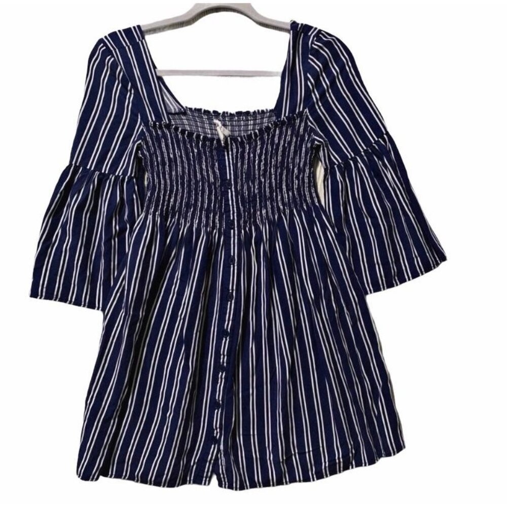 Jack By BB Dakota Navy Striped Boho Rayon Top XS